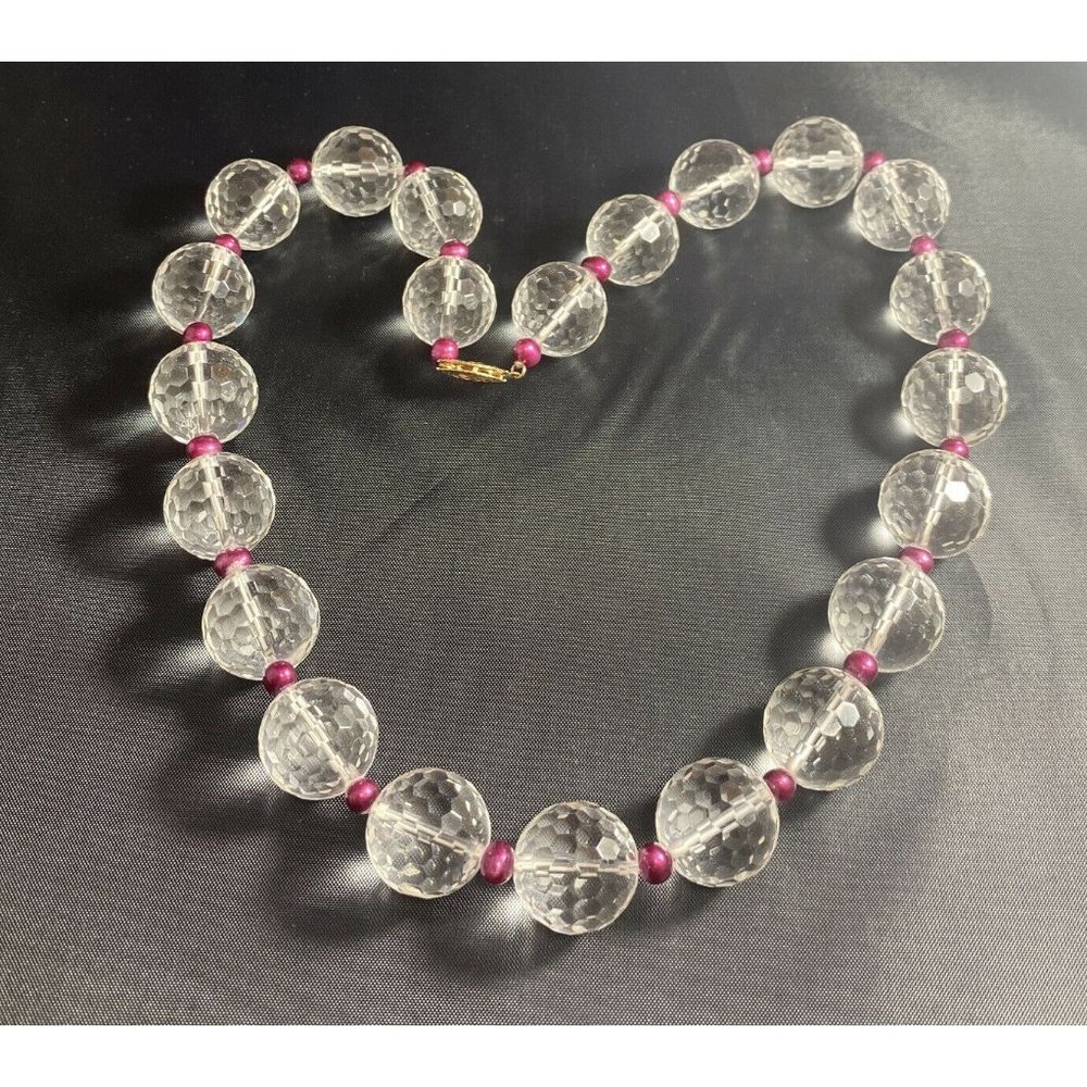 14k GSJ Necklace Crystal Ball Pearl Filigree Clasp Fine Signed
